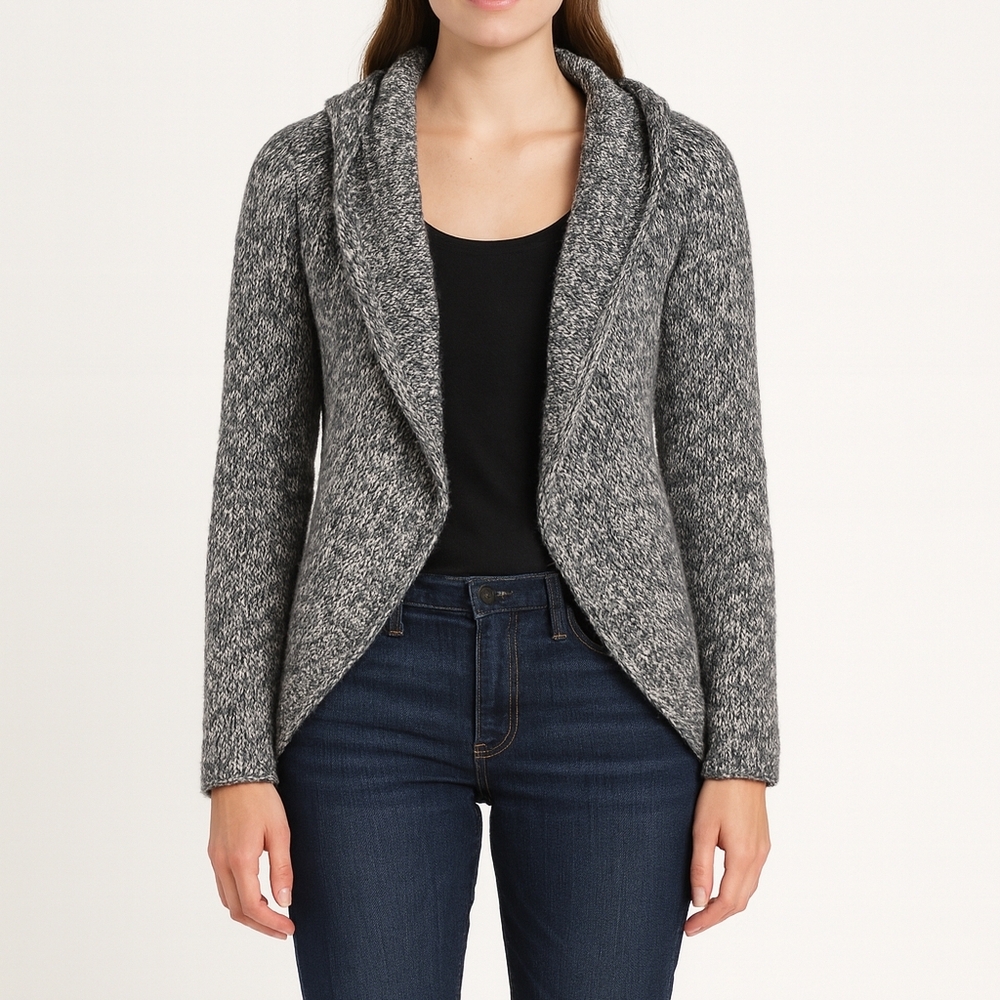 Elsamanda Womens grey marled open-front shawlcollar sweater Size l Anthropologie